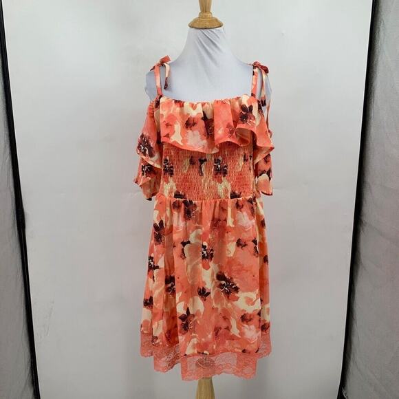 Torrid Dress Womens 3 Plus Multi Smocked Ruffle Lace Trim Floral Cover Up Mini - Picture 2 of 12